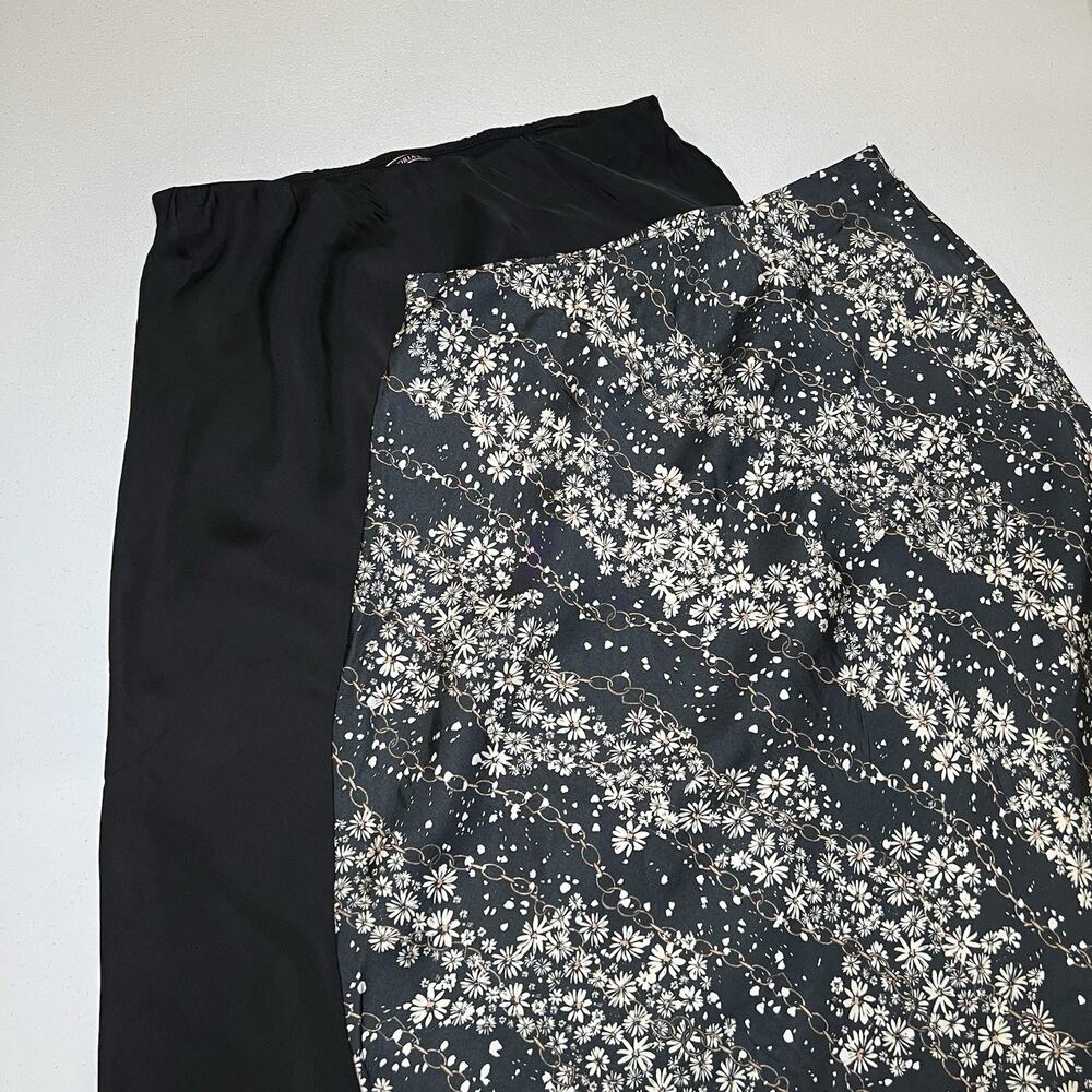 Bundle‎ Of Two Victoria’s Secret Satin Skirts Size XS Black Solid Floral Print